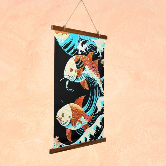 Koi Fish in a Great Wave Comic Book Style Hangend Wandkleed