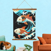 Koi Fish in a Great Wave Comic Book Style  Hangend Wandkleed