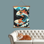 Koi Fish in a Great Wave Comic Book Style  Hangend Wandkleed