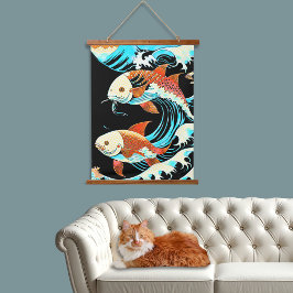 Koi Fish in a Great Wave Comic Book Style  Hangend Wandkleed