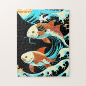 Koi Fish in a Great Wave Comic Book Style  Legpuzzel (Verticaal)