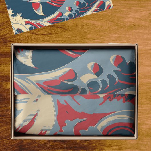 Koi Fish in Great Wave Style with Red Navy Blue Tissuepapier