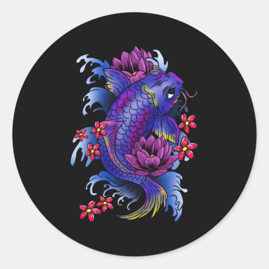 Koi Fish Japans Tattoo Jinli Japan Coi Carp Ronde Sticker (Voorkant)