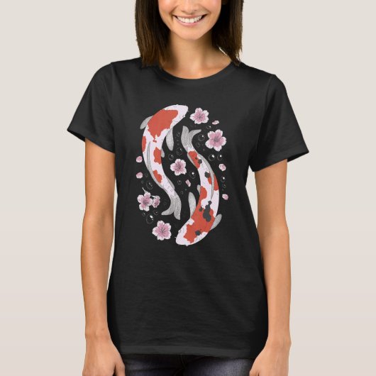Koi Fish Japanse Cherry Blossom Graphic T-shirt (Voorkant)