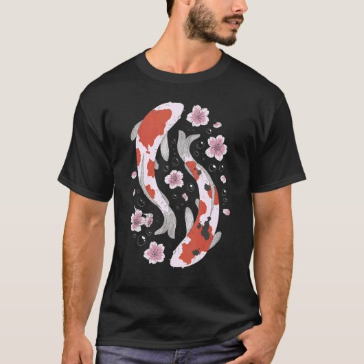 Koi Fish Japanse Cherry Blossom Graphic T-shirt (Voorkant)