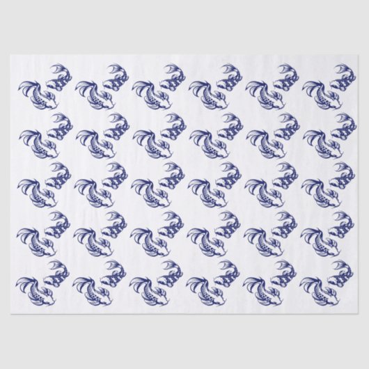 Koi Fish Karp #4 DIY kleuren blauw Tissuepapier (Voorkant)