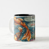 Koi Fish, Koi Fish Pair, Japans, gepersonaliseerd Tweekleurige Koffiemok (Voorkant links)
