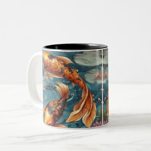 Koi Fish, Koi Fish Pair, Japans, gepersonaliseerd Tweekleurige Koffiemok (Voorkant links)
