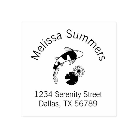 Koi Fish Lily Arch Adres Rubberstempel (Afrduk)