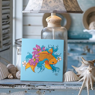 Koi Fish Lotus Chery Blossoms Tegeltje
