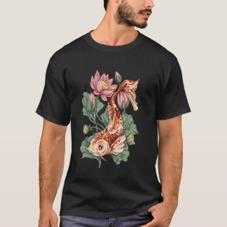 Koi Fish Lotus Flower Art Floral Design Gardening T-shirt