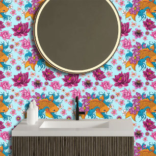 Koi Fish Lotus Kersenbloesem Behang