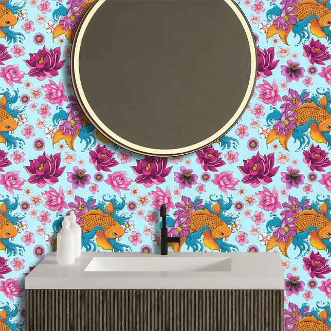 Koi Fish Lotus Kersenbloesem Behang (Creator heeft geüpload)