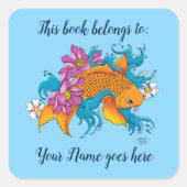 Koi Fish Lotus Kersenbloesem Boekplaat Vierkante Sticker (Voorkant)