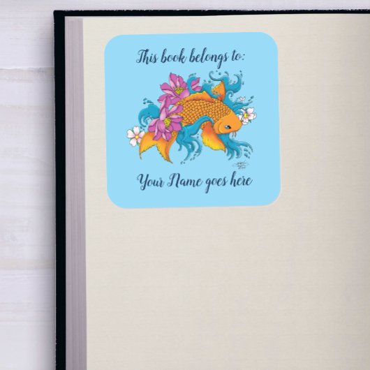 Koi Fish Lotus Kersenbloesem Boekplaat Vierkante Sticker