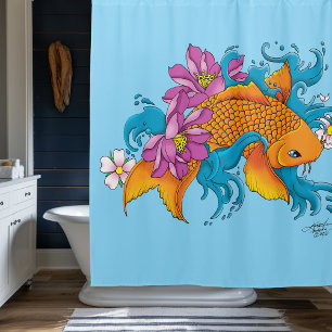Koi Fish Lotus Kersenbloesem Douchegordijn