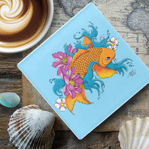 Koi Fish Lotus Kersenbloesem Glazen Onderzetter