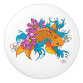 Koi Fish Lotus Kersenbloesem Keramische Knop (Voorkant)