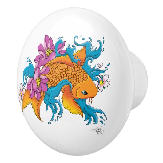 Koi Fish Lotus Kersenbloesem Keramische Knop (Rechts)