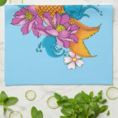 Koi Fish Lotus Kersenbloesem Theedoek (Gevouwen)
