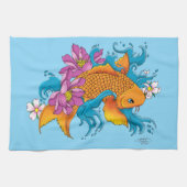 Koi Fish Lotus Kersenbloesem Theedoek (Horizontaal)