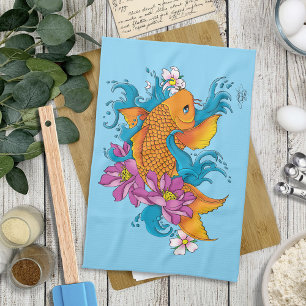 Koi Fish Lotus Kersenbloesem Theedoek