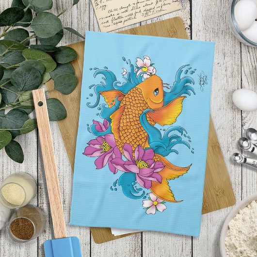 Koi Fish Lotus Kersenbloesem Theedoek