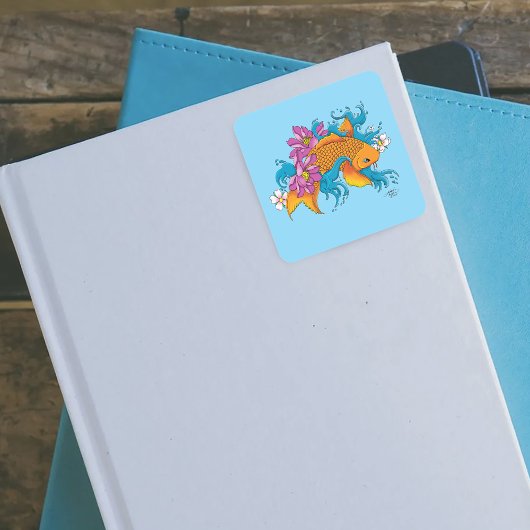 Koi Fish Lotus Kersenbloesem Vierkante Sticker