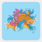 Koi Fish Lotus Kersenbloesem Vierkante Sticker (Voorkant)
