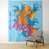 Koi Fish Lotus Kersenbloesem Wandkleed (In situ)