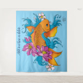 Koi Fish Lotus Kersenbloesem Wandkleed (Voorkant)