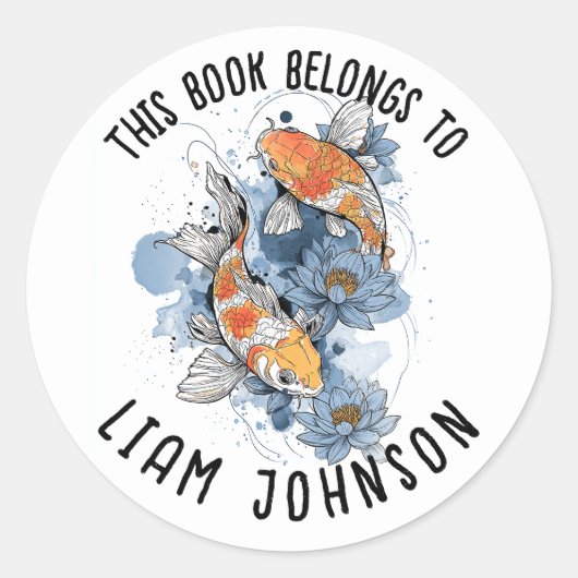 Koi Fish Lotus Sticker | Back-to-School-label (Voorkant)