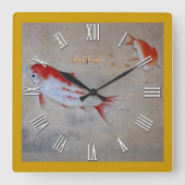 Koi Fish Master Art, Antiek Waterverf China Vierkante Klok (Voorkant)