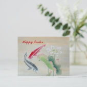 Koi Fish met Lotus Briefkaart (Staand voorkant)