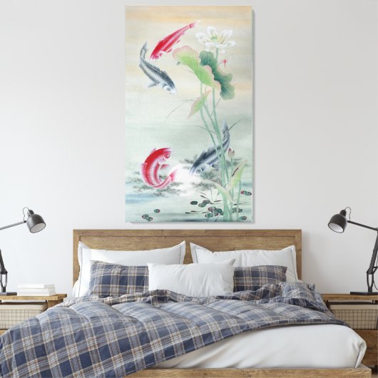 Koi Fish met Lotus Canvas Afdruk (Insitu (Slaapkamer))