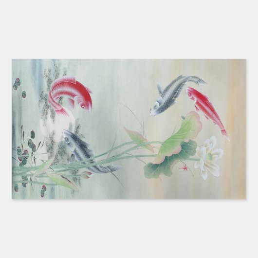 Koi Fish met Lotus Rechthoekige Sticker (Voorkant)