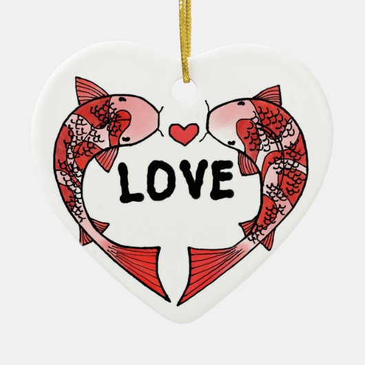 Koi Fish met LOVE Word Ceramic Ornament (Voorkant)