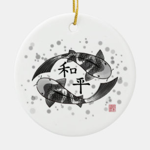 Koi Fish met Peace Character Ceramic Ornament