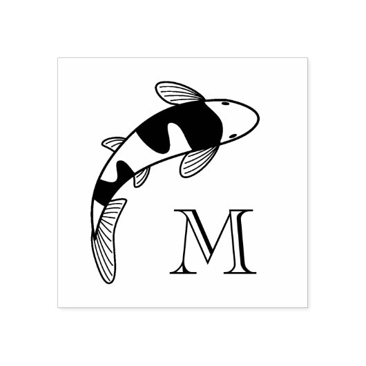 Koi Fish Monogram Initiaal Rubberstempel (Afrduk)