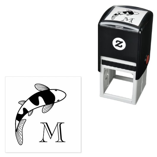 Koi Fish Monogram Initiaal Zelfinktende Stempel (In situ)