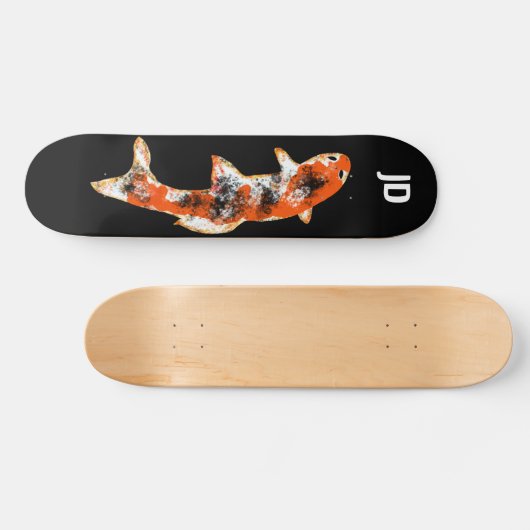 Koi Fish op Black Custom Initialen Persoonlijk Skateboard (Horizontaal)