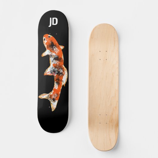 Koi Fish op Black Custom Initialen Persoonlijk Skateboard (Voorkant)