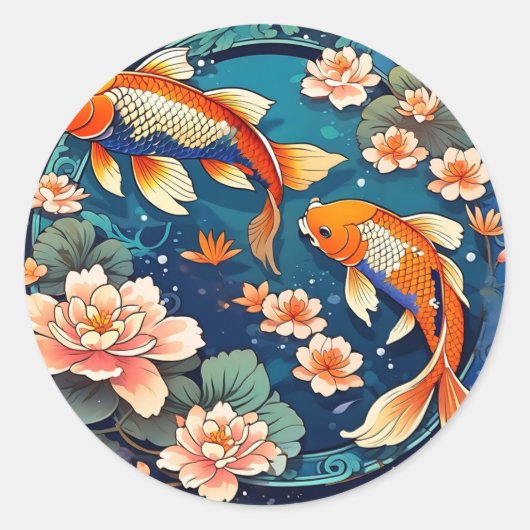 Koi Fish op Indigo Ronde Sticker (Voorkant)