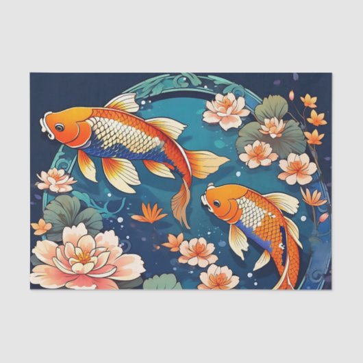 Koi Fish op Indigo Tissuepapier (Voorkant)