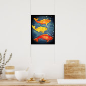 Koi Fish Oranje Yellow Blue Goldfish Art Poster (Keuken)