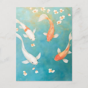 Koi Fish Petal Bloom Waterverf Feestdagenkaart