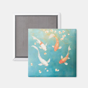 Koi Fish Petal Bloom Waterverf Magneet