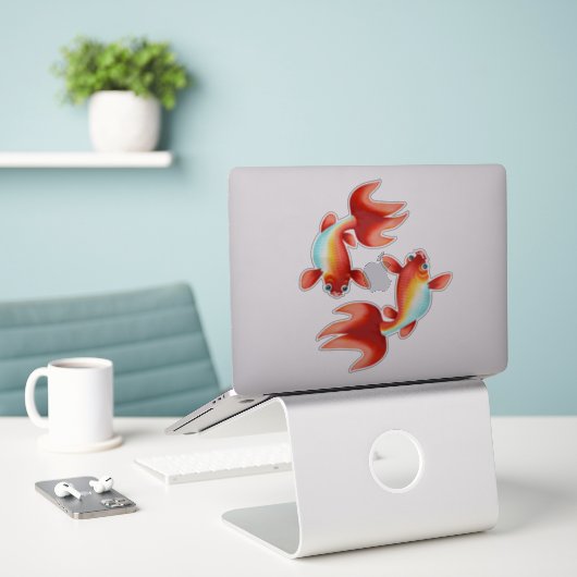 Koi Fish Pisces Zodiac Sign Sticker (Laptop op bureau)