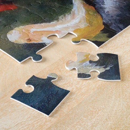 Koi Fish Pond, Abstract, olieverf afdrukken Legpuzzel (Zijkant)