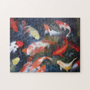 Koi Fish Pond, Abstract, olieverf afdrukken Legpuzzel